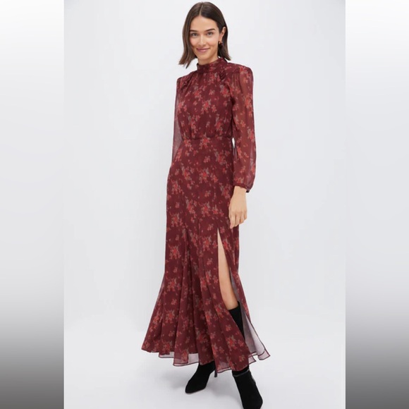 Tuckernuck Burgundy Bouquet Adare Dress Merlot Floral / XS